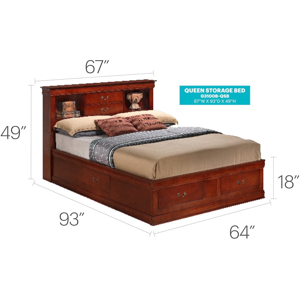Glory Furniture Louis Phillipe G3100B-QSB Queen Storage Bed , Cherry