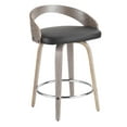 thumbnail image 3 of Grotto Mid-Century Modern Counter Stool with Light Grey Wood and Black Faux Leather by LumiSource - Set of 2, 3 of 7