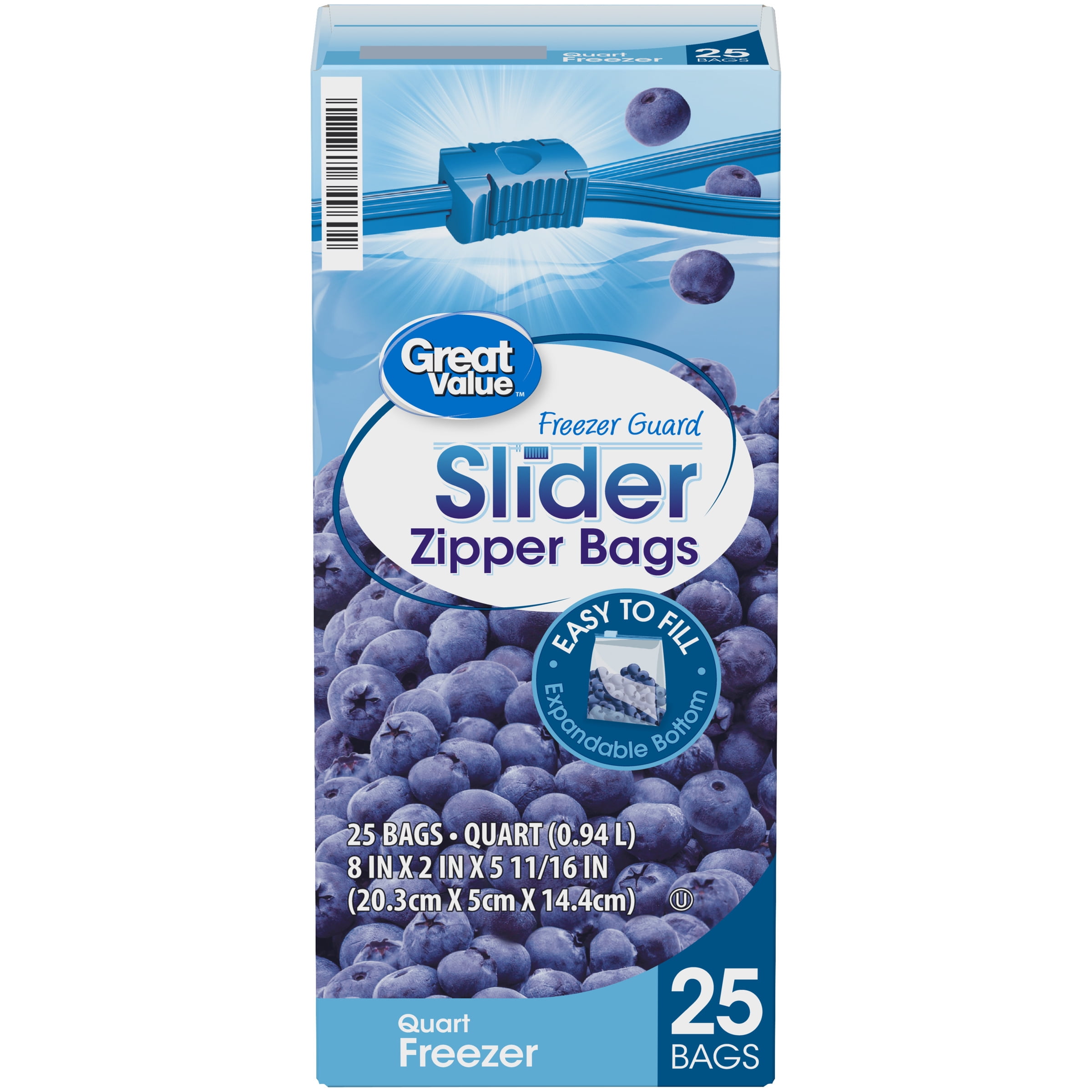 Great Value Quart Freezer Guard Slider Zipper Bags, 25 count Walmart