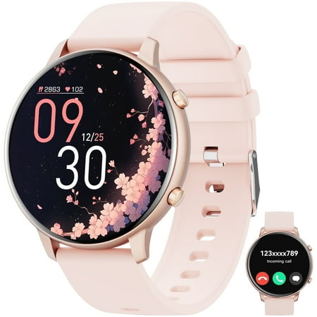 Mingwear 1.39-inch Women's Smartwatch, Receive/Dial Calls, Fitness Tracker with 100+ Exercise Modes, Message Alerts, fits for Android and IPhone Devices (Pink)