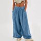 thumbnail image 5 of Pantalones Holgados Informales de Algodón para Mujer, de Pierna , con Costuras de Cordón y Bolsillos. Azul L, 5 of 9