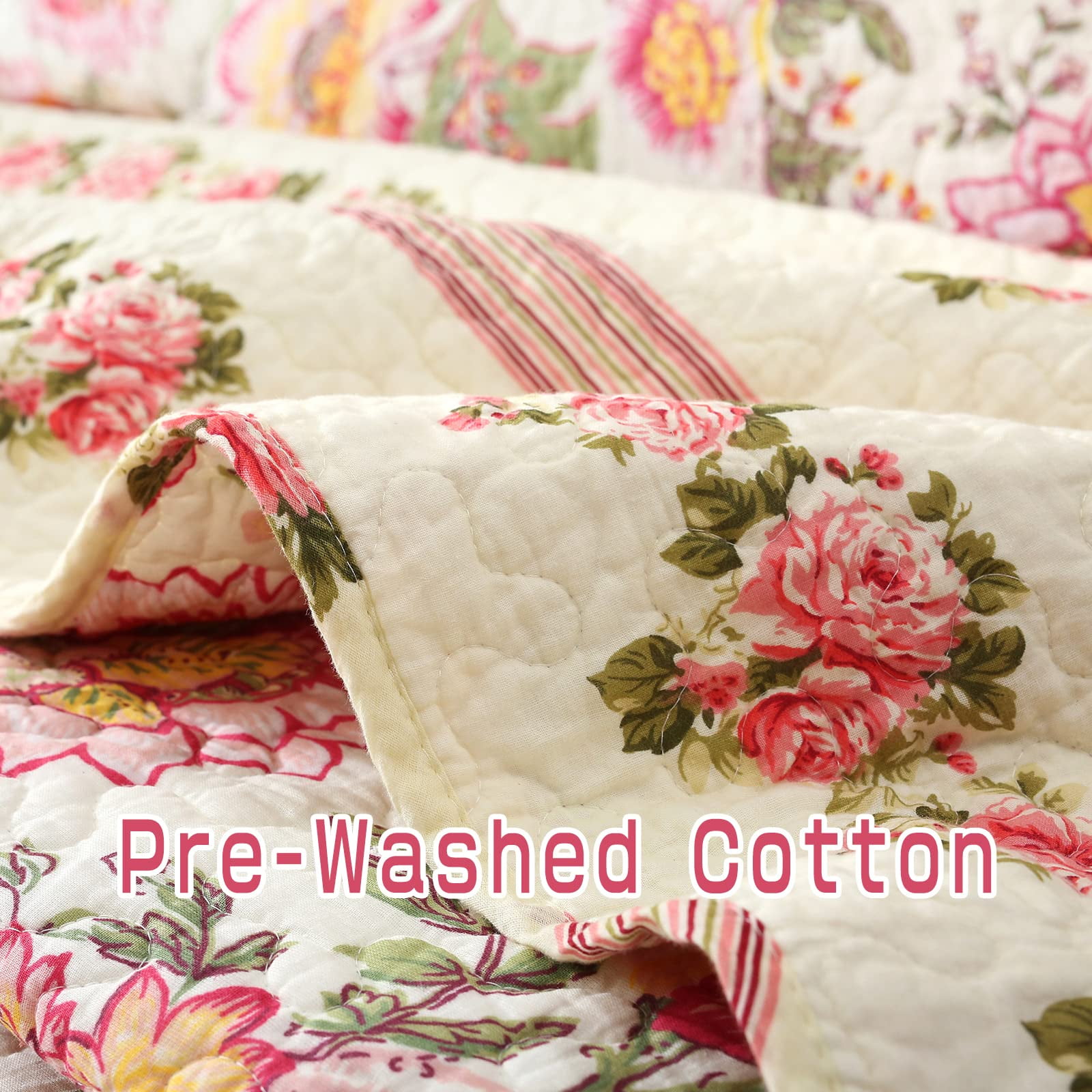 3 Piece Floral Quilt Sets King Size, Soft Lightweight Microfiber Bedspreads Reversible Coverlet