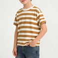 thumbnail image 2 of Eltusu Boys Cotton T-Shirts, Short SLeeve Striped Casual Crew Neck Summer Tops Coffee Size 3-4 T, 2 of 5
