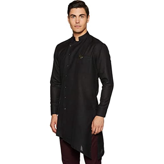 Devyom Men's Cotton Angrakha Kurta (098-D-CUT-KURTA-BLACK-40_Black_Large)
