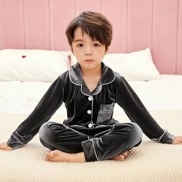 Conjunto de Pijamas de terciopelo Coral para ninos y ninas ropa de dormir de manga larga de terciopelo calido para invierno traje de Ano Nuevo para estar en casa Bodega Aurrera