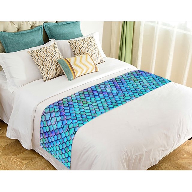 ABPHQTO Escamas de pescado, morado, azul, camino de cama, bufanda, ropa de cama, decoración, 50x240 cm ABPHQTO Bedrunner-ZK-78