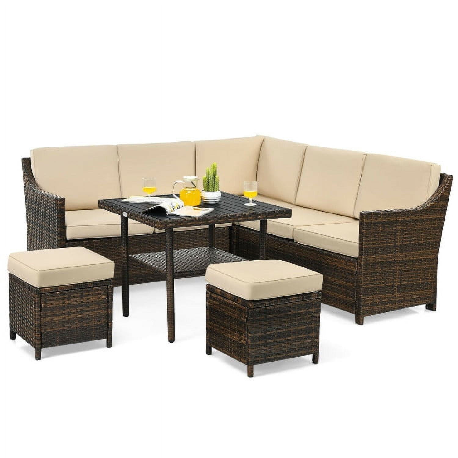 Aimee Lii 6 Pieces Patio Rattan Dining Sofa Funiture Set, Outdoor Deck Furniture Aimee Lii 6 Pieces Patio Rattan Dining Sofa Funiture Set, Outdoor Deck Furniture