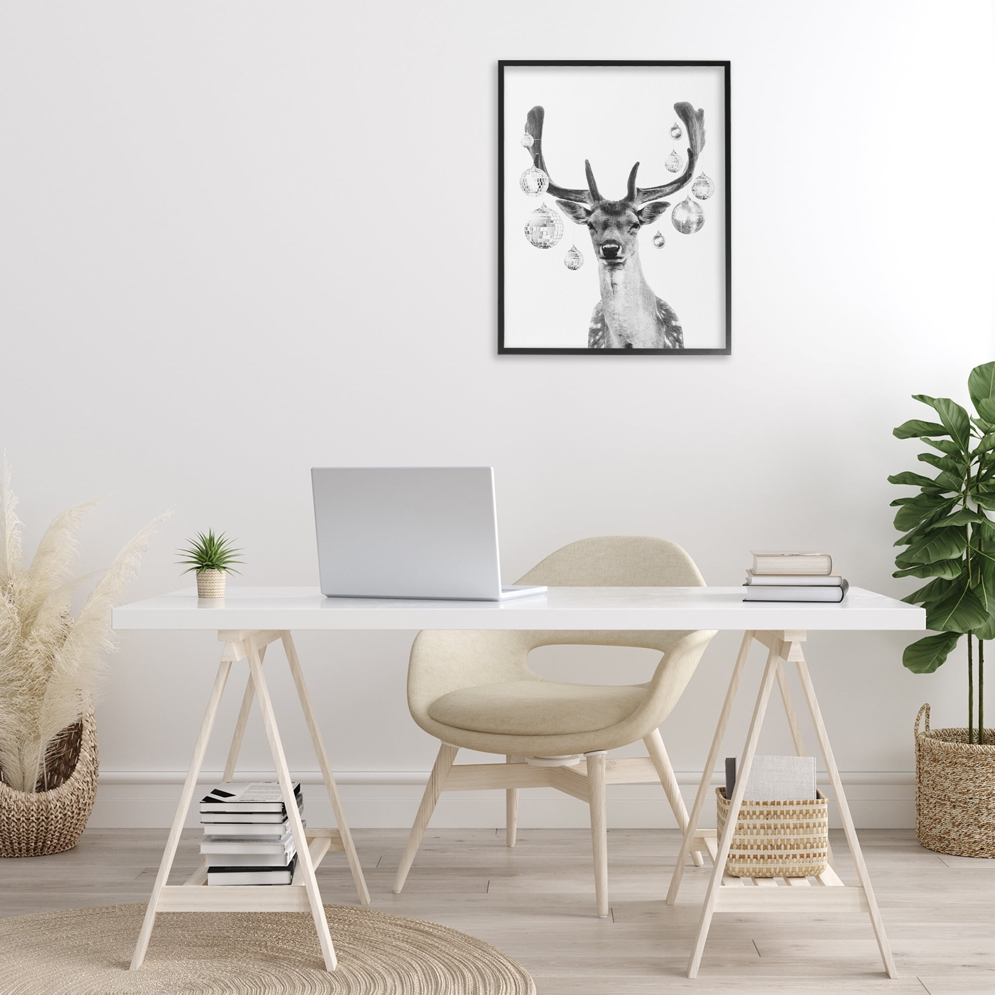 Stupell Industries Disco Balls & Fawn Animals & Insects Painting Black Framed Art Print Wall Art, 24 x 30