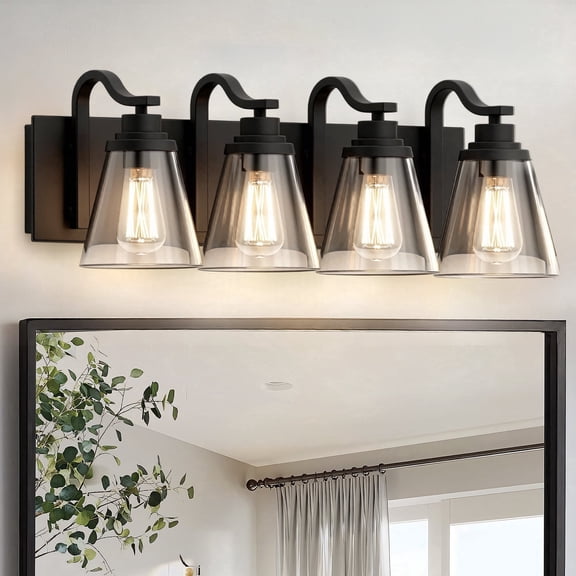 GCGAFUL 29.3" 4-Light Bathroom Vanity Light, Modern Black Vanity Light Fixtures Over Mirror with Clear Glass, Farmhouse Makeup Light for Salon Decor