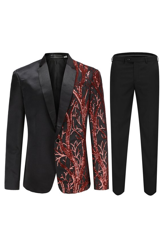 Mens Stylish Dinner 2-Piece Suit Slim Fit Sequin Suit Jacket Sport Coat and Pants