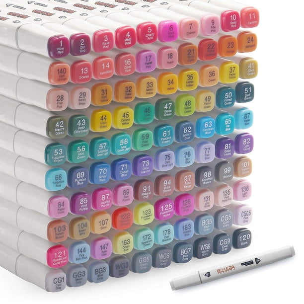 Marcadores con alcohol Belleza Suprema, 100 colores, doble punta y batidora