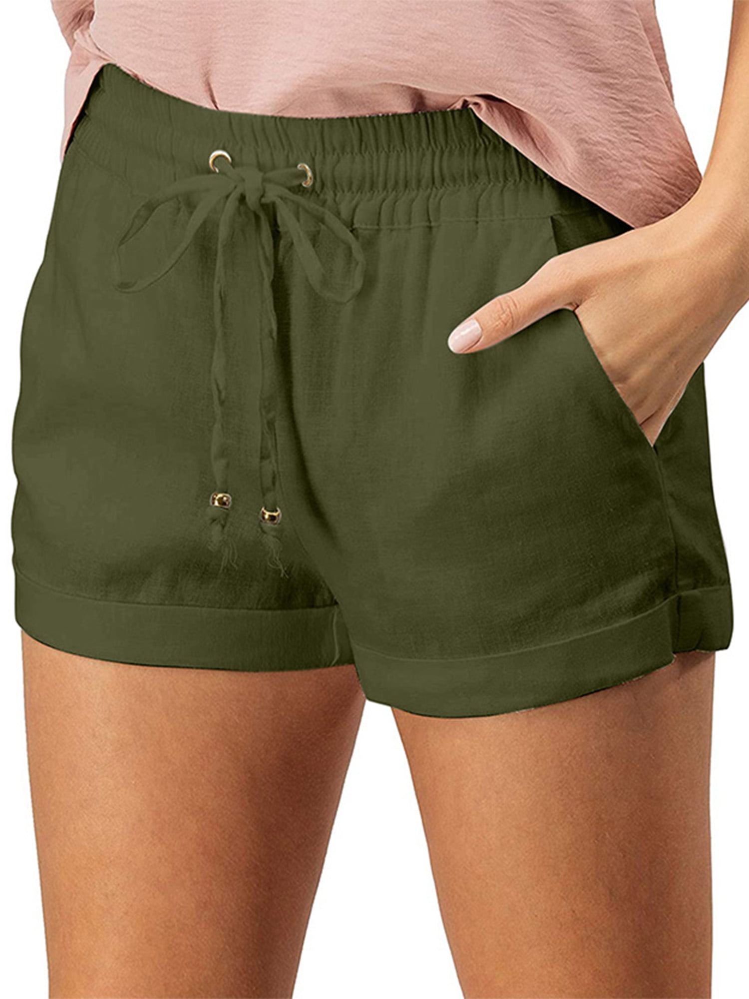 JINRS Womens Summer Shorts Pocketed Casual Pants Comfy High-Waist Pants Straight-Leg Sports Casual Pocket Shorts