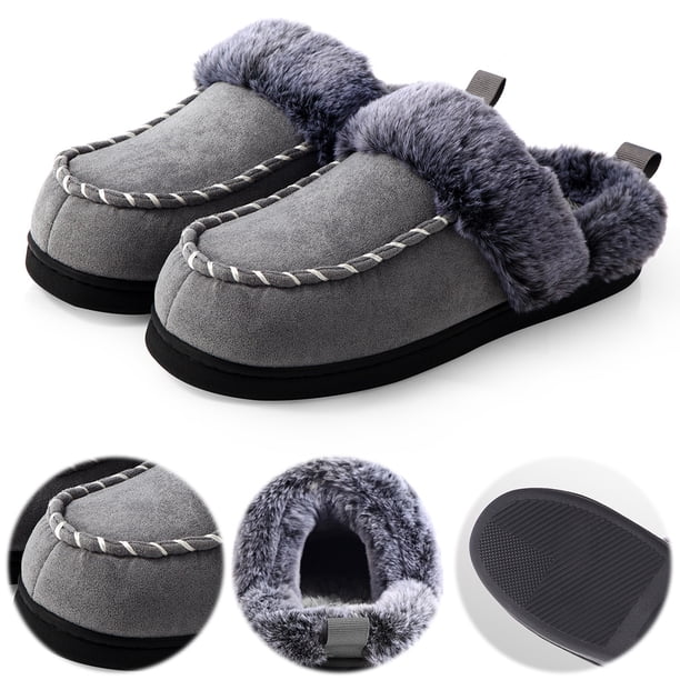 Caseras Difusas Slip On House Shoes Men Faux Fur Collar para Otoño Invierno