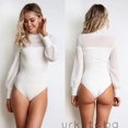 thumbnail image 1 of Body Moulant Extensible à Manches Longues pour Femmes, Haut Décontracté en Dentelle, 1 of 5