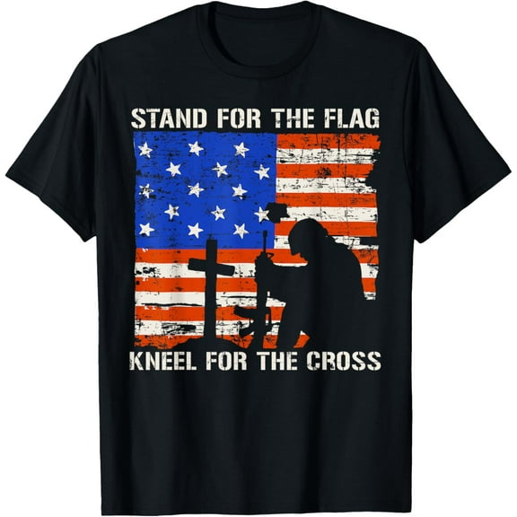 Stand for the flag Kneel for the cross Veteran T-Shirt