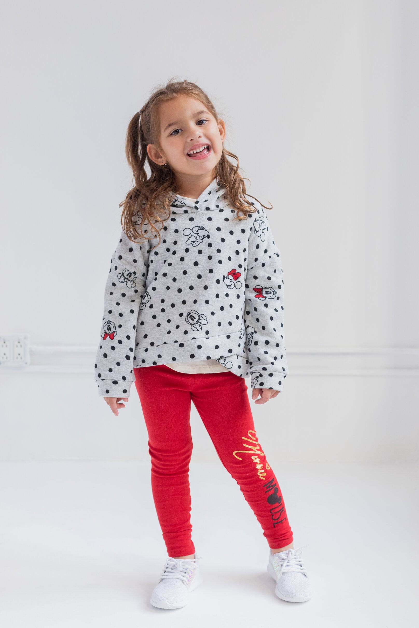 Disney Minnie Mouse Infant Baby Girls Pullover Crossover Fleece Hoodie T-Shirt and Leggings 3 Piece Outfit Set Infant to Big Kid