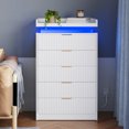 thumbnail image 5 of Pusnapku 5 Drawer Dresser, 45" Tall Fluted Chest of Drawers with Charging Station, LED Light, Vertical Wood Storage Dressers for Living Room, Entryway, 5 of 9