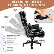 SeekFancy Big and Tall Executive Office Chair, Ergonomic PU Leather Office Chair Reclining Office Chair with Footrest Heavy Duty Desk Chair, White