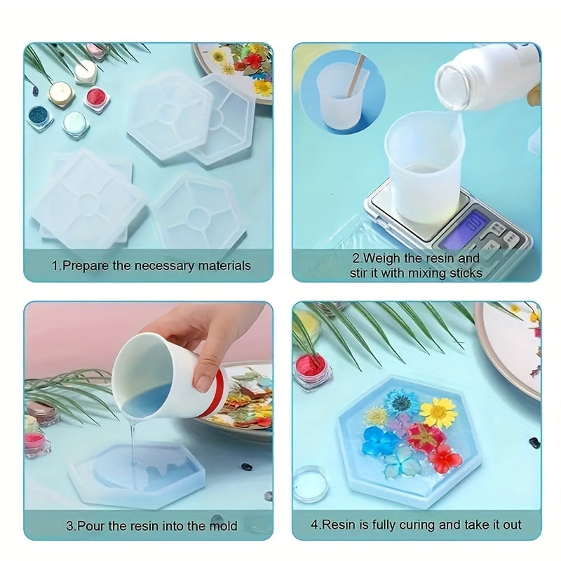10pcs Resin Silicone Mold Large Resin Hexagon, Heart, Square, Cylindrical Circular Coaster Casting Mold Epoxy Resin Art Mold For Storage Ornaments Coaster Pen Holder Jewelry Making Home Decor