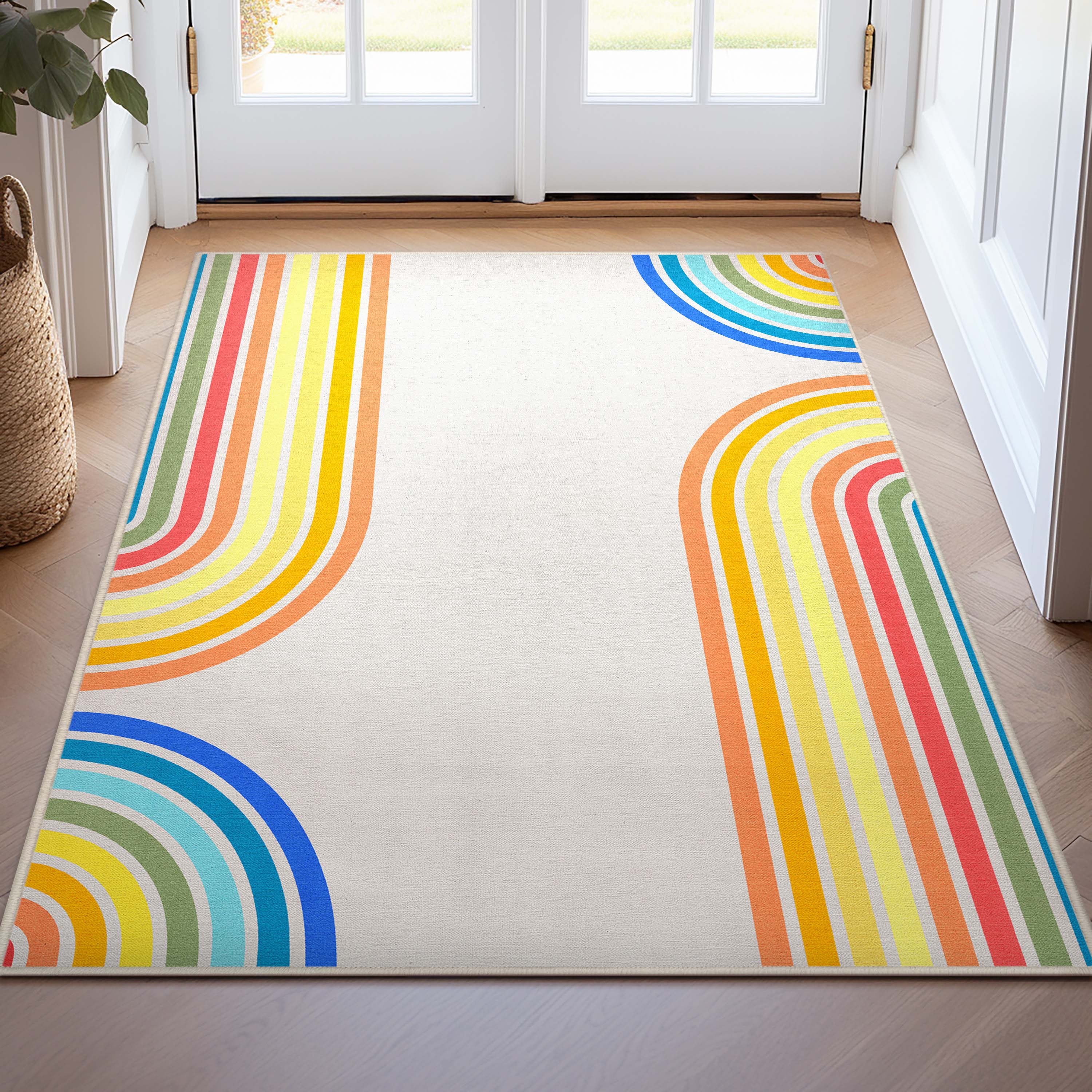 Well Woven Apollo Border Arch Modern Geometric Kids Multi Color Flat Pile Easy to Clean 3'3" x 5' Area Rug for Living Room Dining Room Bedroom and Kitchen