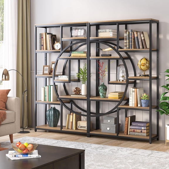 Tribesigns 5-Tier Industrial Bookshelf, Freestanding Etagere Display Shelf with 9 Open Storage Shelves, 2-Pack (Light Oak)