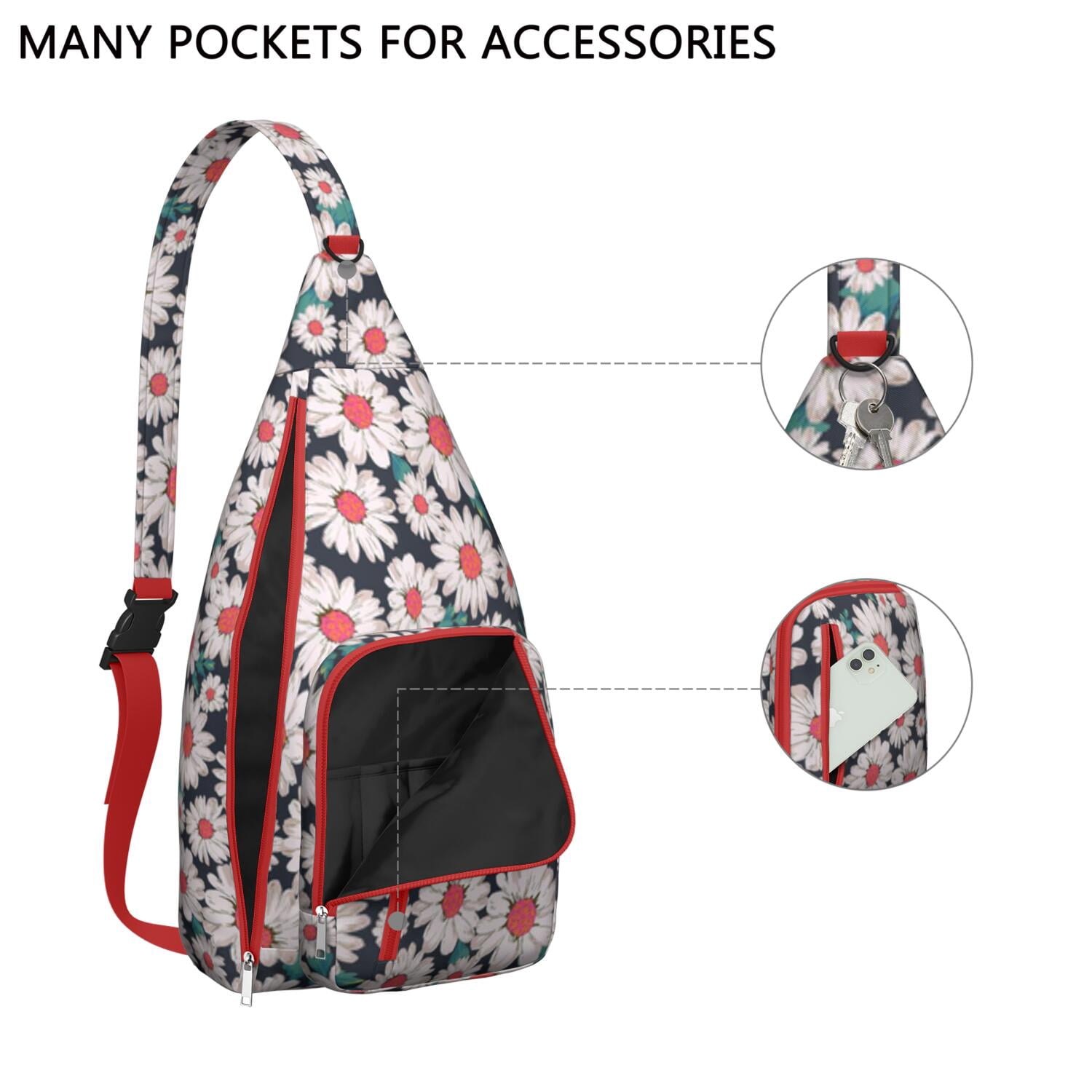 Durable Breathable Sling Bag with Daisy Pattern for Tactical Use