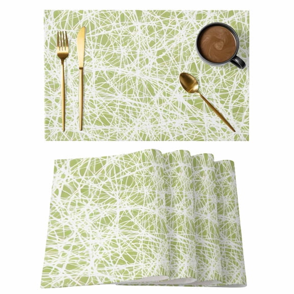 Spring Lime Green Cobweb Placemats Set of 4 Abstract Minimalist Lines Place Mats Indoor Wipeable Table Mats Washable Cloth Dining Table Placemats for Kitchen Holiday Party Home Decor 13x19 Inch
