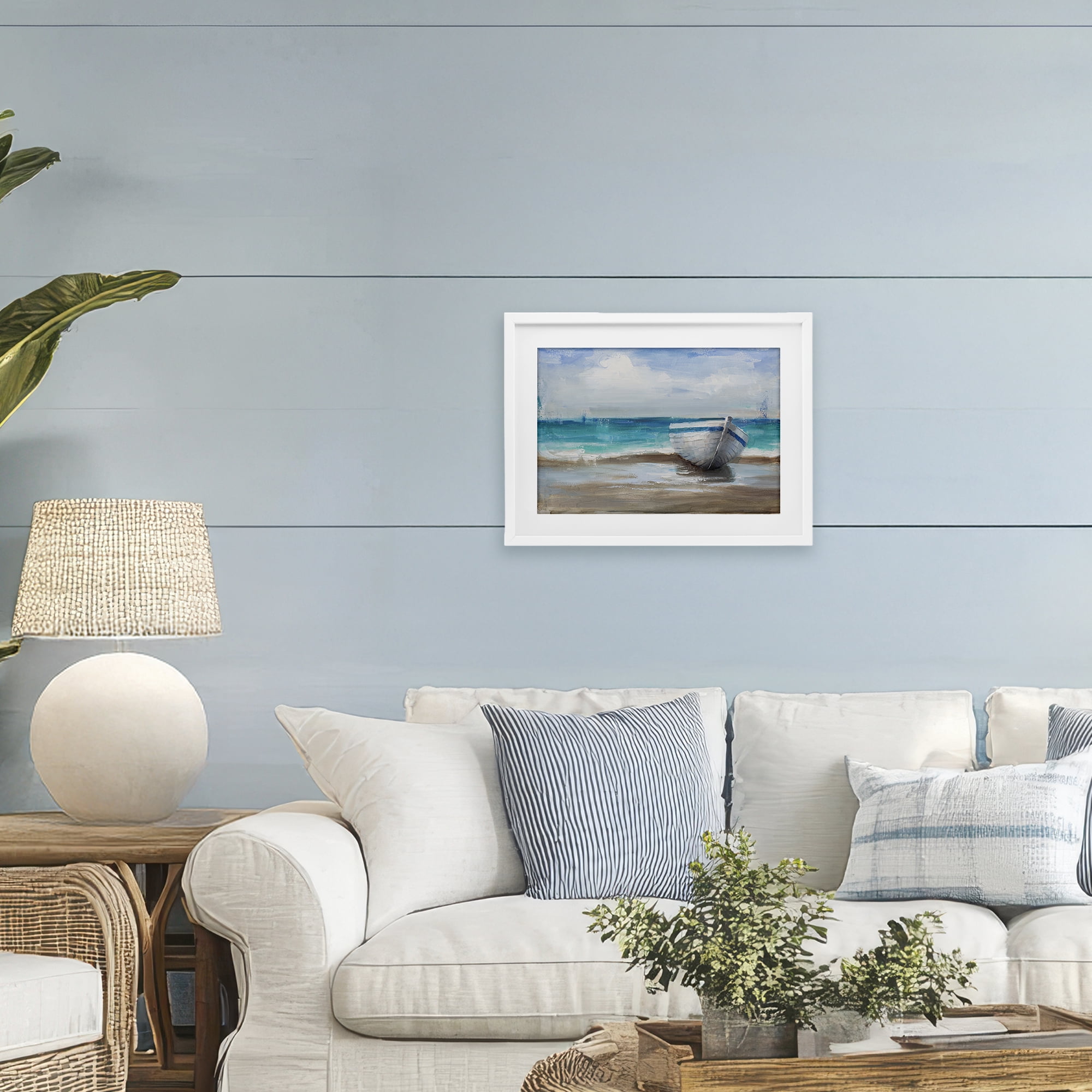 Stupell Industries Painterly Boat On The Shore White Framed Print Under Glass, design by Cloverfield & Co.