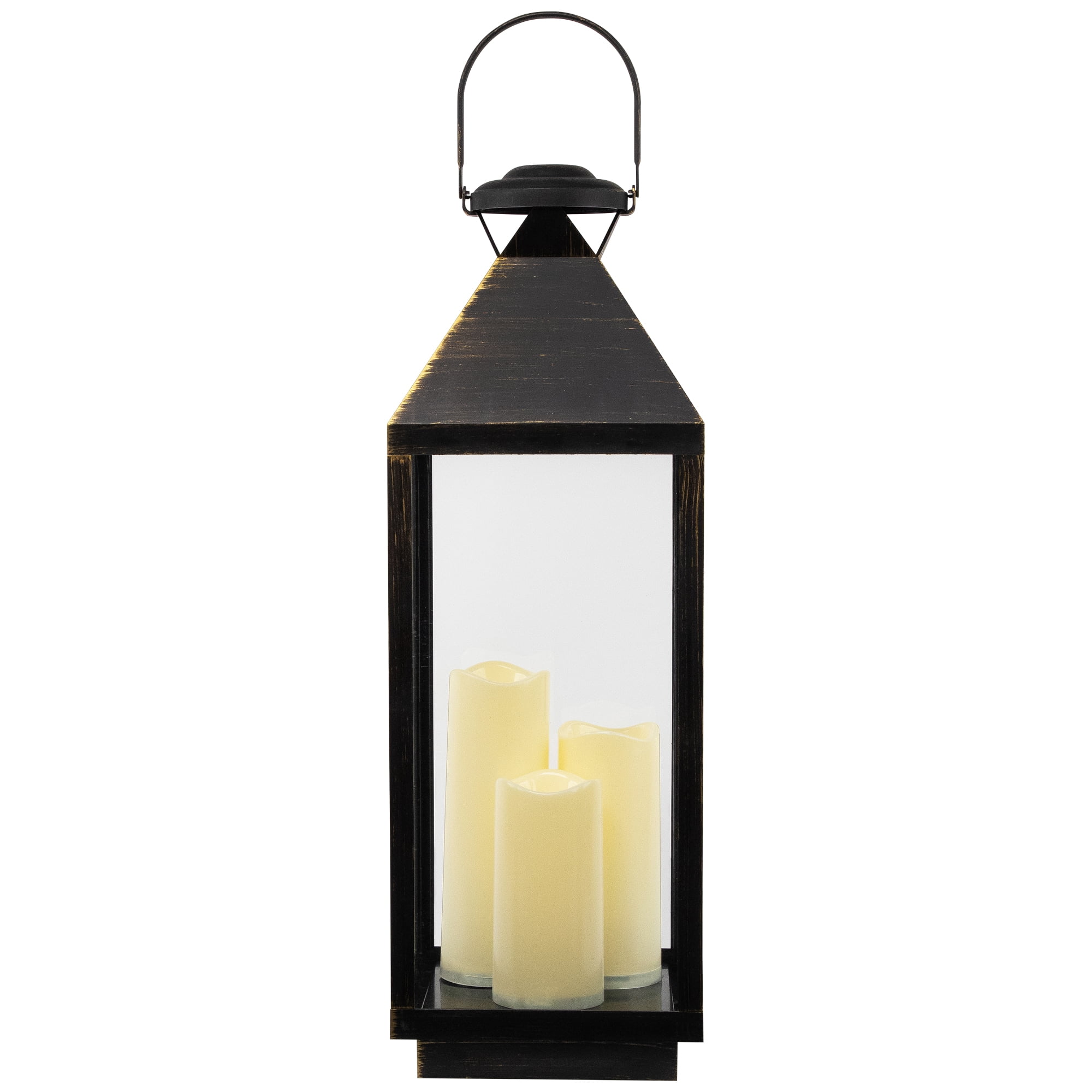 Northlight Lantern with Flameless LED Candles - 24" - Gold and Brushed Black