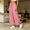 thumbnail image 5 of Luvrsol Flowy Pants for Women Plus Size Wide Leg High Waist Breathable Casual Slacks with Side Pockets S-2XL, 5 of 7