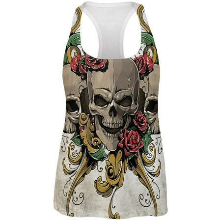 Skulls and Roses Metal Tattoo All Over Womens Work Out Tank
