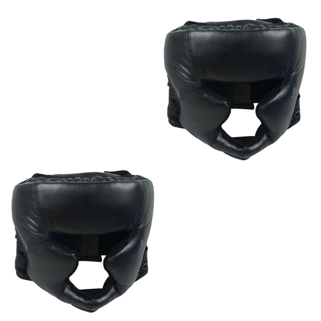 Greeniant Casco de Kick Boxing para hombres y mujeres, Protector de cabeza de Karate de PU, lucha libre, accesorios de entrenamiento MMA Sanda, equipo de negro 2piezas Greeniant CBP112304