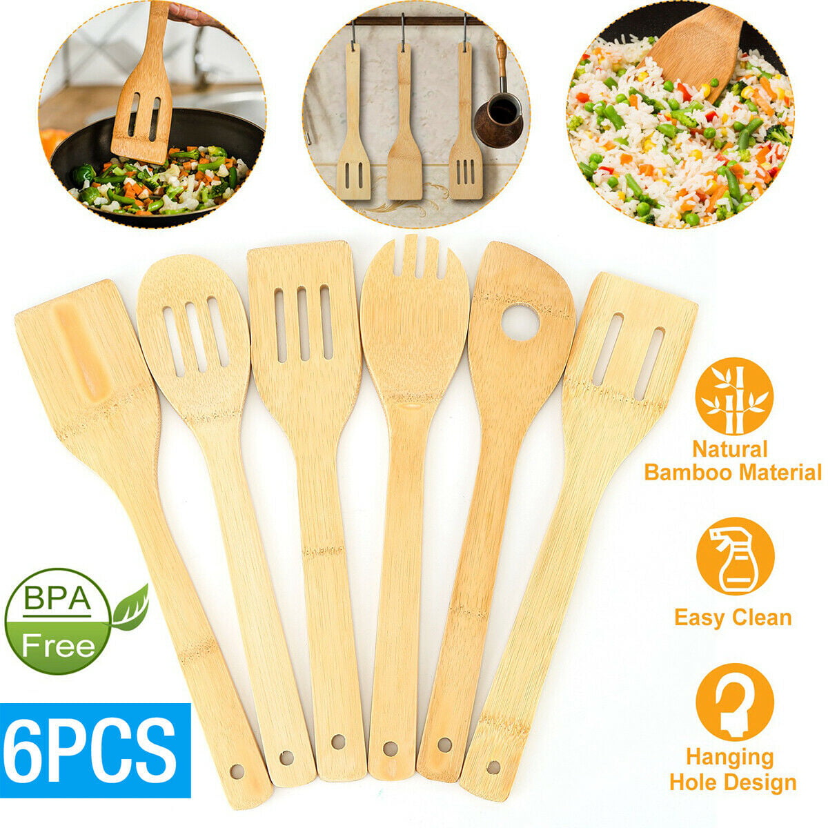 Wooden Kitchen Cooking Utensils Set 6 Pcs Wooden Spoons /& Spatula Cooking Tools
