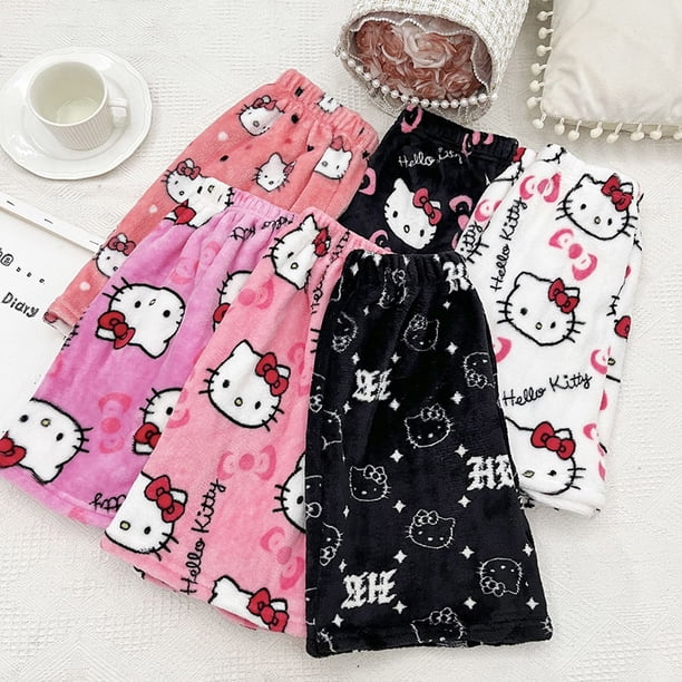 Sanrio-pantalones cortos de franela de Hello Kitty para mujer, pijamas de verano, pantalones deportivos informales, pantalones de Casa informales, regalos, Y2k2381