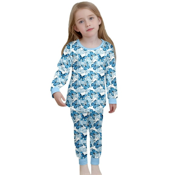 WOYY Toddler Girls Butterfly Outfits Long Sleeve Top Pants Sleepwear Set, Sizes 2-3T