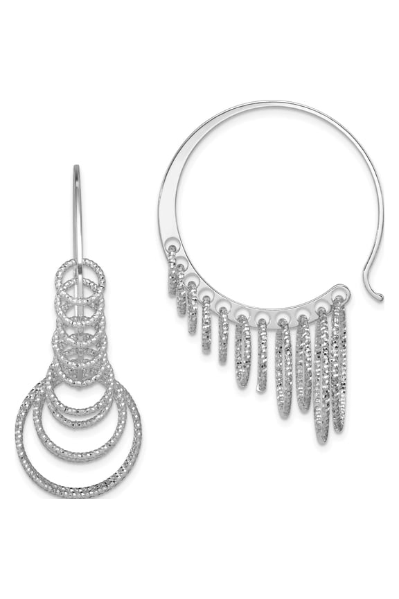 Sterling Silver Rhodium-Plated D/C Graduated Circle Dangle Hoop Earrings (47 X 18) Made In Italy qe8899