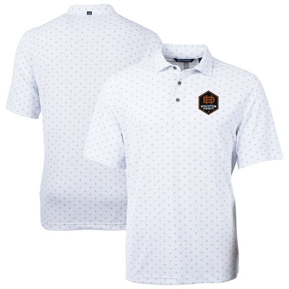 Men's Cutter & Buck White Houston Dynamo FC DryTec Virtue Eco Pique Tile Print Recycled Polo