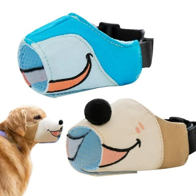 2PCS Cute Funny Dog Muzzles - Adjustable Breathable Gentle Cloth Dog Mouth Cover for Anti-Barking, Size S