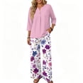 thumbnail image 4 of Lounge Sets for Women Summer Casual 3/4 Sleeve Shirts Wide Leg Pants Matching Tracksuit Sets Travel Outfits, 4 of 6