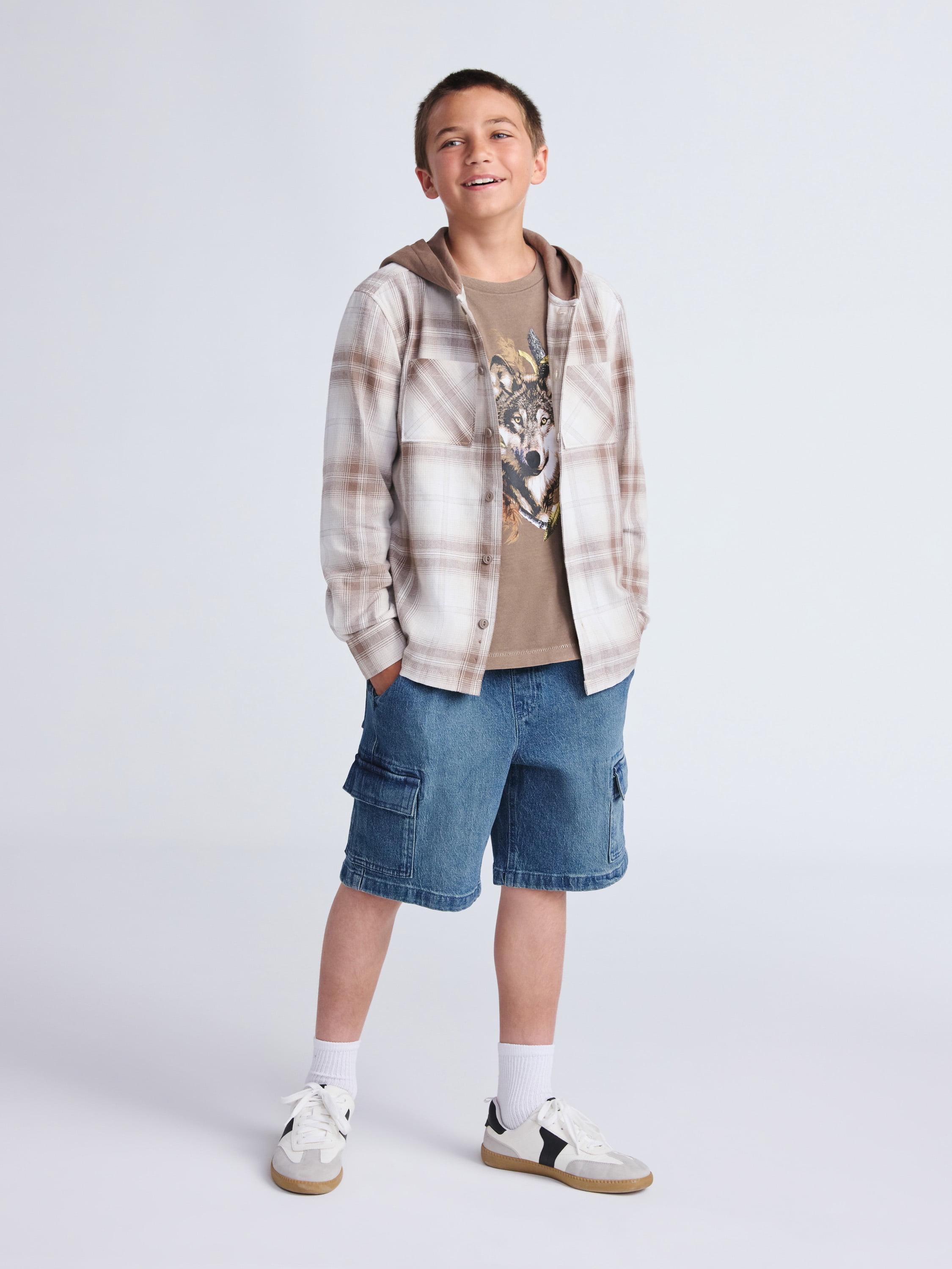 Weekend Academy Boys Hooded Flannel Shacket, Sizes 4-18