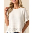 thumbnail image 2 of PUWEI Women's Crochet Short Sleeves Sweater Round Neck Ruffled Hem Pullover Casual Knit Top Blouse, 2 of 7