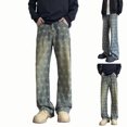 thumbnail image 1 of Styesk Men's Pants Man Loose Straight Barrel Pattern Jeans Pockets Drawstring Jeans, 1 of 5
