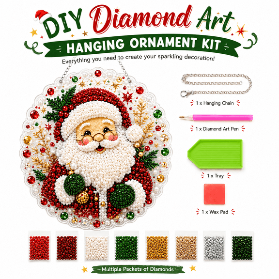 Rongyun Christmas Pearl Art DIY Hanging Ornament Kit, 3D Beaded Holiday Craft Decor (Santa Claus)