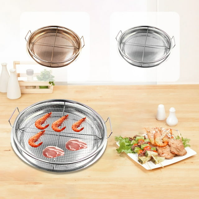 Xuniizn Barbecue Panier Panier Friteuse pour Four, Plateau Friteuse en Acier Inoxydable 11.8 Pouces, Panier Friteuse Antiadhésif et Plaque de Cuisson pour Cuisson et Rôtissage, Ensemble de 2 Pcs