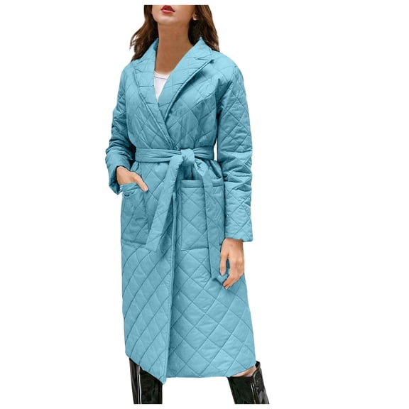 Tuphregyow Women Packable Puffer Jacket with Stand Collar Thick Soft Winter Warm Puffy Jacket Lightweight Quilted Jacket Long Sleeve Trendy Solid Light Blue S