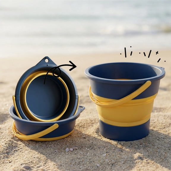 Topukaiba Collapsible Cleaning Bucket Small Plastic With Handle, Portable Foldable Leak-Proof Round Thickened Tub Space-Saving Design For Garden Camping Car Mop Cleaning Beach Yellow