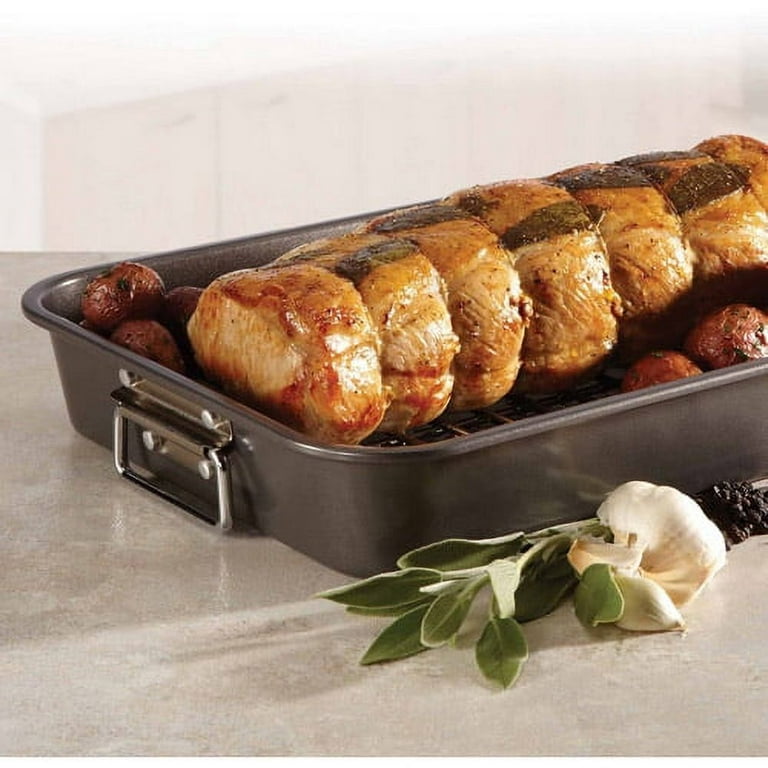 Nonstick Carbon Steel Small Roasting Pan Roaster with Flat Rack