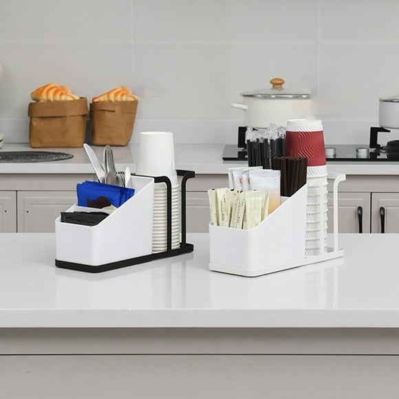 Estante para vasos de papel, organizador de bolsitas de té, de pared, para encimera, para baño, con dispensador, de plástico, para decoración del hogar y la oficina.