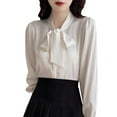 thumbnail image 2 of Neewe Women's Silk Blouse Long Sleeve Bow Tie Neck Button Down Shirts Casual Office Work Blouse Tops, 2 of 3