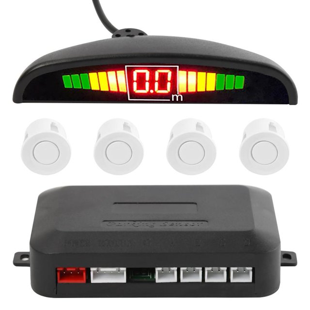 Zumbador Sensor Estacionamiento Zumbador Media LED 4 Detecciones Monitoreo Marcha Atrás Pantallas Detector Blanco